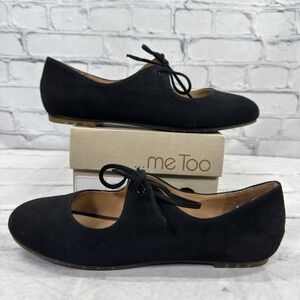 Me Too Women's Cacey14 Flat Mary Janes Size 7 Black Suede Lace Up Casual Comfort